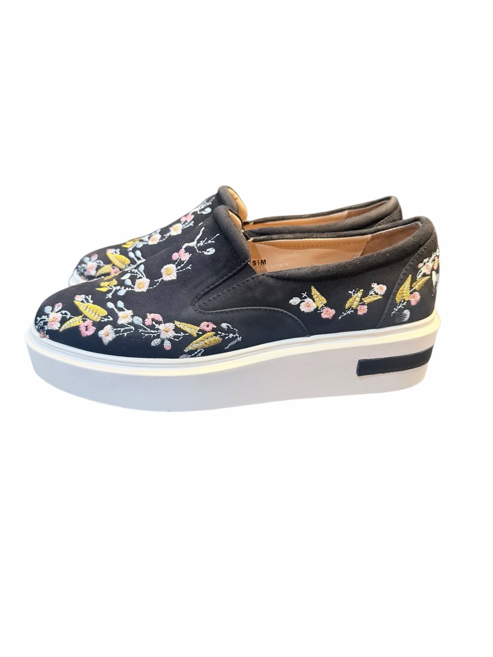 Paolo Black Floral Embroidered Slip-On Platform Shoes